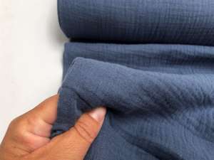 Fastvævet - florlet dobbelt gauze i jeansblå, økologisk